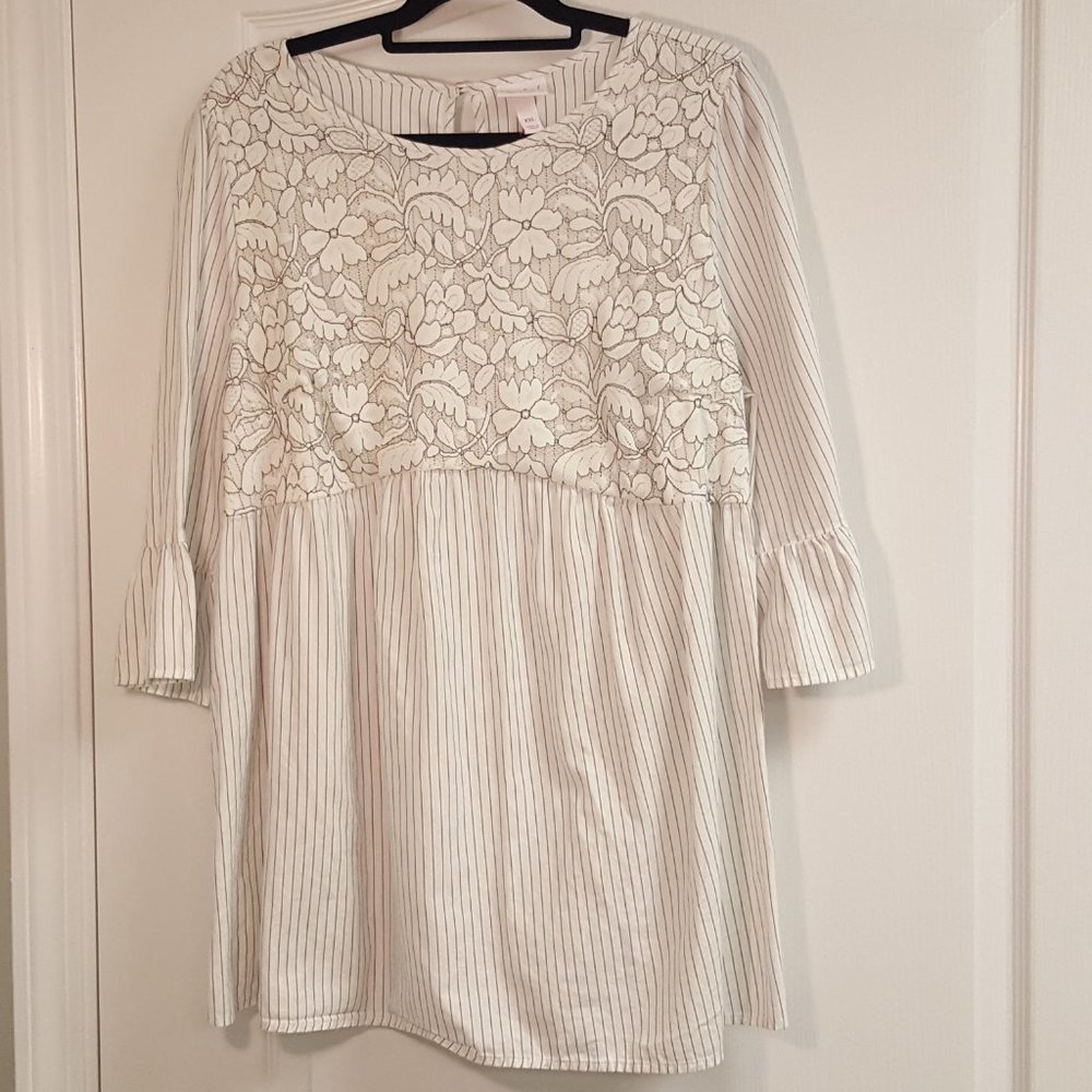 Isabel Maternity White Lace Striped Blouse